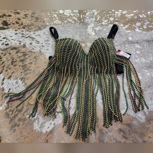 Beaded Fringe Bustier Top MARDI GRAS